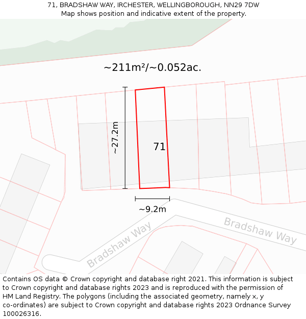 71, BRADSHAW WAY, IRCHESTER, WELLINGBOROUGH, NN29 7DW: Plot and title map
