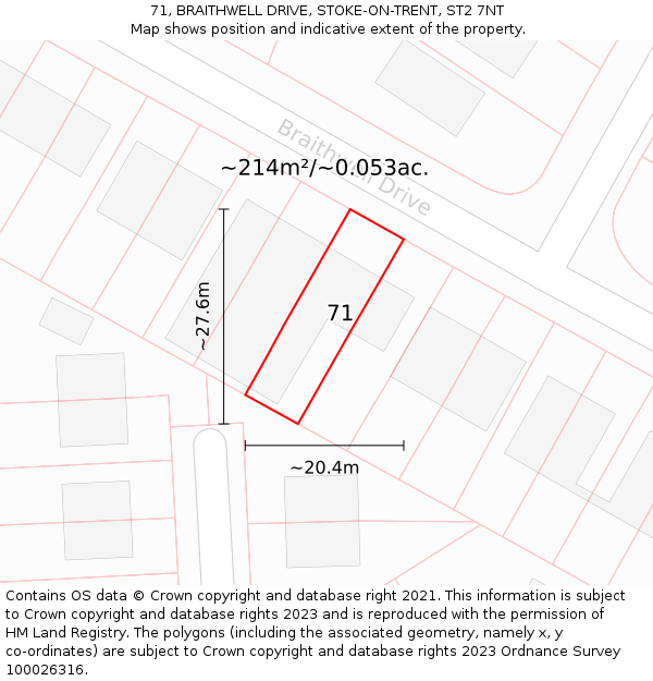 71, BRAITHWELL DRIVE, STOKE-ON-TRENT, ST2 7NT: Plot and title map