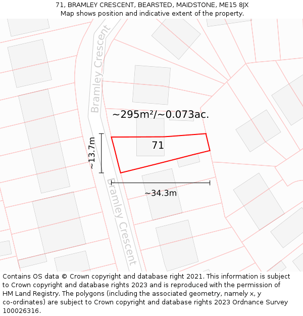 71, BRAMLEY CRESCENT, BEARSTED, MAIDSTONE, ME15 8JX: Plot and title map