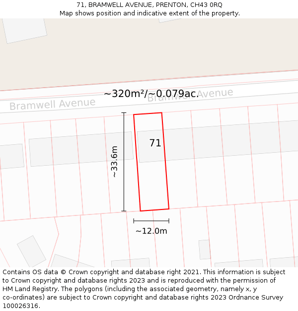 71, BRAMWELL AVENUE, PRENTON, CH43 0RQ: Plot and title map