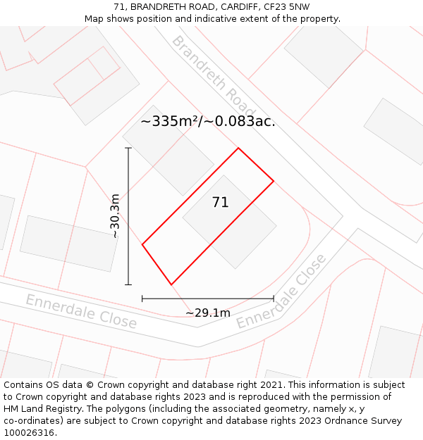 71, BRANDRETH ROAD, CARDIFF, CF23 5NW: Plot and title map