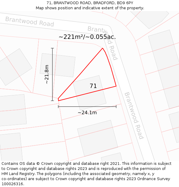 71, BRANTWOOD ROAD, BRADFORD, BD9 6PY: Plot and title map