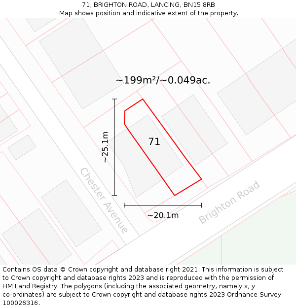 71, BRIGHTON ROAD, LANCING, BN15 8RB: Plot and title map