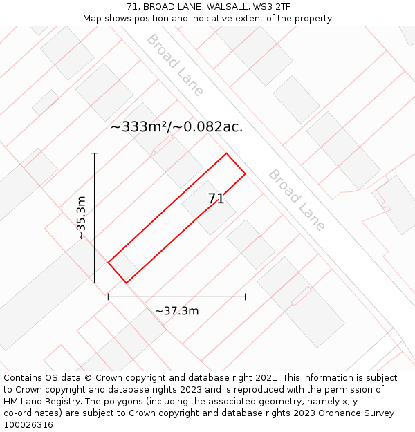 71, BROAD LANE, WALSALL, WS3 2TF: Plot and title map
