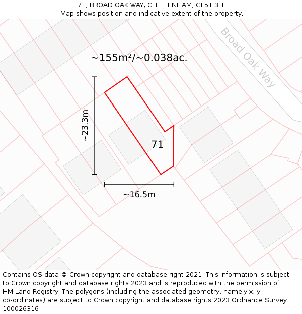 71, BROAD OAK WAY, CHELTENHAM, GL51 3LL: Plot and title map