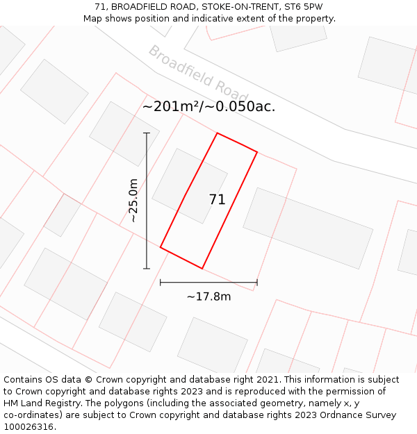71, BROADFIELD ROAD, STOKE-ON-TRENT, ST6 5PW: Plot and title map