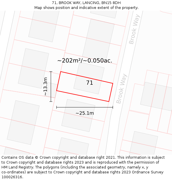 71, BROOK WAY, LANCING, BN15 8DH: Plot and title map