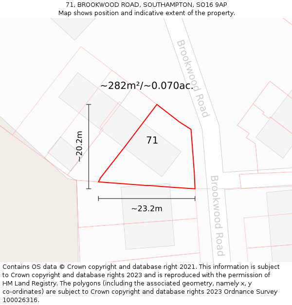 71, BROOKWOOD ROAD, SOUTHAMPTON, SO16 9AP: Plot and title map