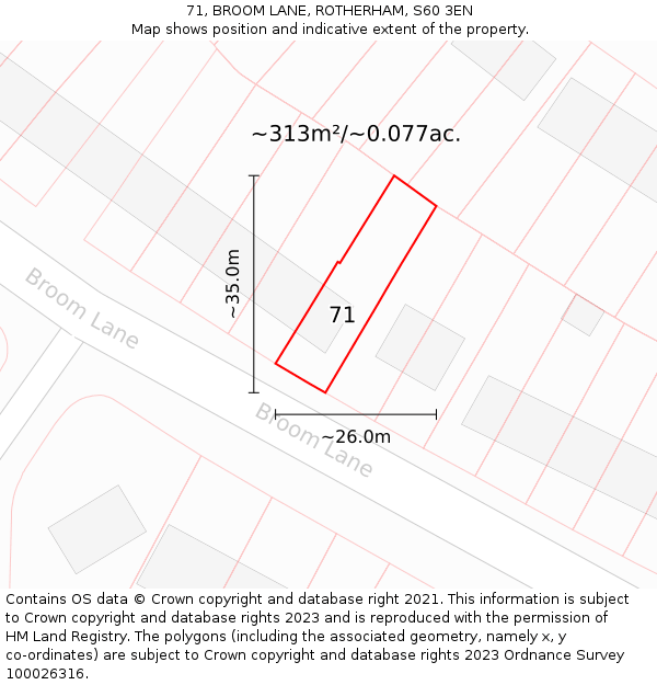 71, BROOM LANE, ROTHERHAM, S60 3EN: Plot and title map