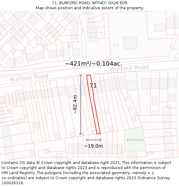 71, BURFORD ROAD, WITNEY, OX28 6DR: Plot and title map