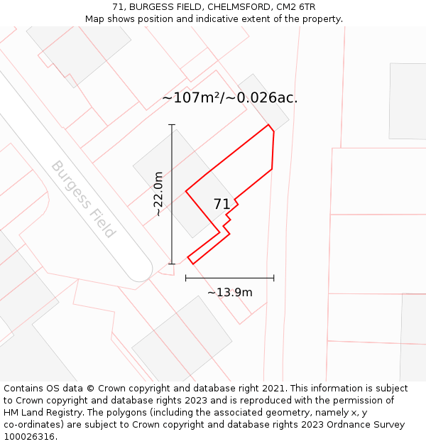 71, BURGESS FIELD, CHELMSFORD, CM2 6TR: Plot and title map