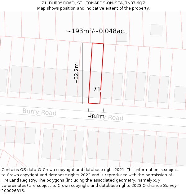 71, BURRY ROAD, ST LEONARDS-ON-SEA, TN37 6QZ: Plot and title map