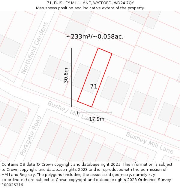 71, BUSHEY MILL LANE, WATFORD, WD24 7QY: Plot and title map