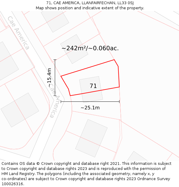 71, CAE AMERICA, LLANFAIRFECHAN, LL33 0SJ: Plot and title map