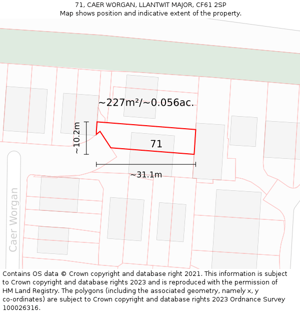 71, CAER WORGAN, LLANTWIT MAJOR, CF61 2SP: Plot and title map