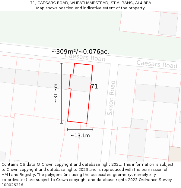 71, CAESARS ROAD, WHEATHAMPSTEAD, ST ALBANS, AL4 8PA: Plot and title map