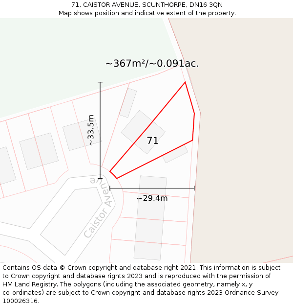 71, CAISTOR AVENUE, SCUNTHORPE, DN16 3QN: Plot and title map