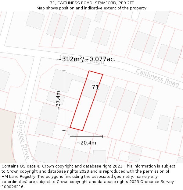 71, CAITHNESS ROAD, STAMFORD, PE9 2TF: Plot and title map