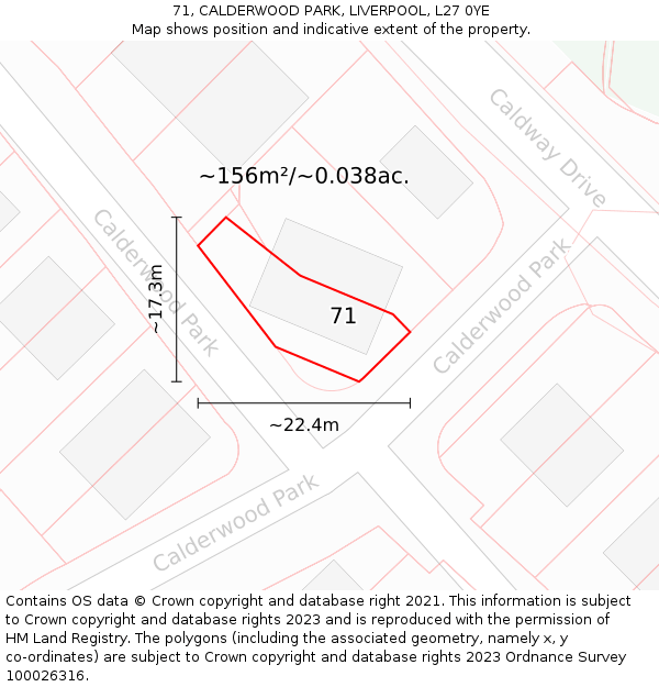 71, CALDERWOOD PARK, LIVERPOOL, L27 0YE: Plot and title map