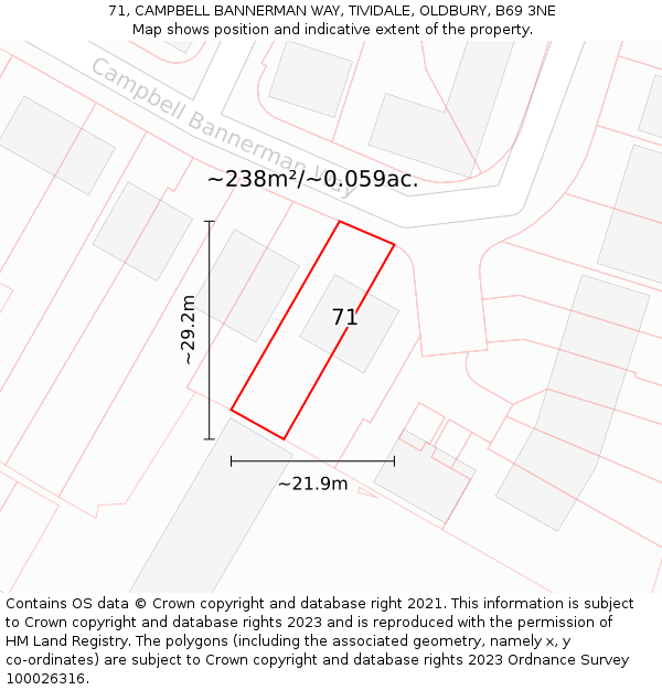 71, CAMPBELL BANNERMAN WAY, TIVIDALE, OLDBURY, B69 3NE: Plot and title map