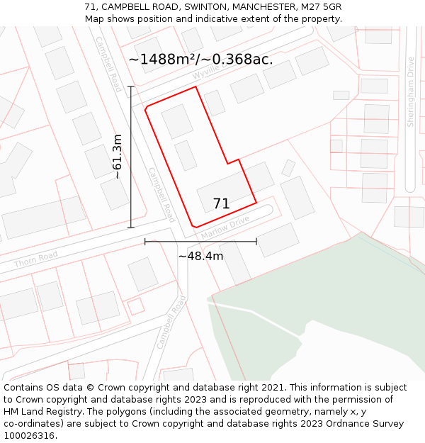 71, CAMPBELL ROAD, SWINTON, MANCHESTER, M27 5GR: Plot and title map