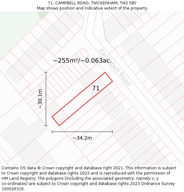 71, CAMPBELL ROAD, TWICKENHAM, TW2 5BY: Plot and title map