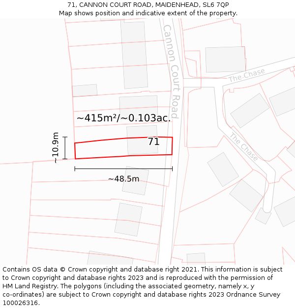 71, CANNON COURT ROAD, MAIDENHEAD, SL6 7QP: Plot and title map