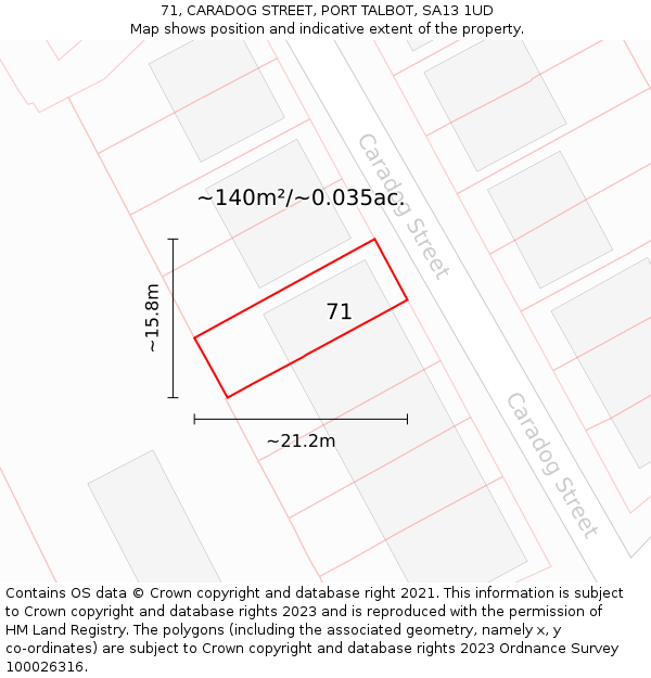 71, CARADOG STREET, PORT TALBOT, SA13 1UD: Plot and title map