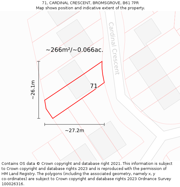 71, CARDINAL CRESCENT, BROMSGROVE, B61 7PR: Plot and title map