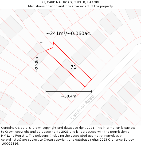 71, CARDINAL ROAD, RUISLIP, HA4 9PU: Plot and title map