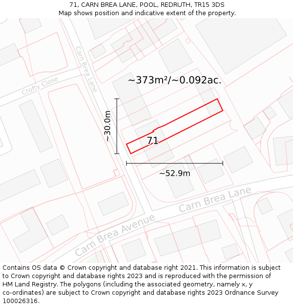71, CARN BREA LANE, POOL, REDRUTH, TR15 3DS: Plot and title map