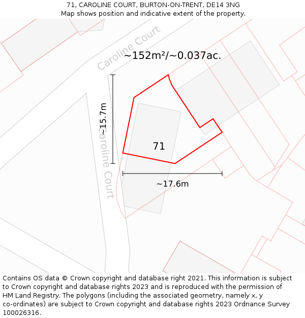 71, CAROLINE COURT, BURTON-ON-TRENT, DE14 3NG: Plot and title map