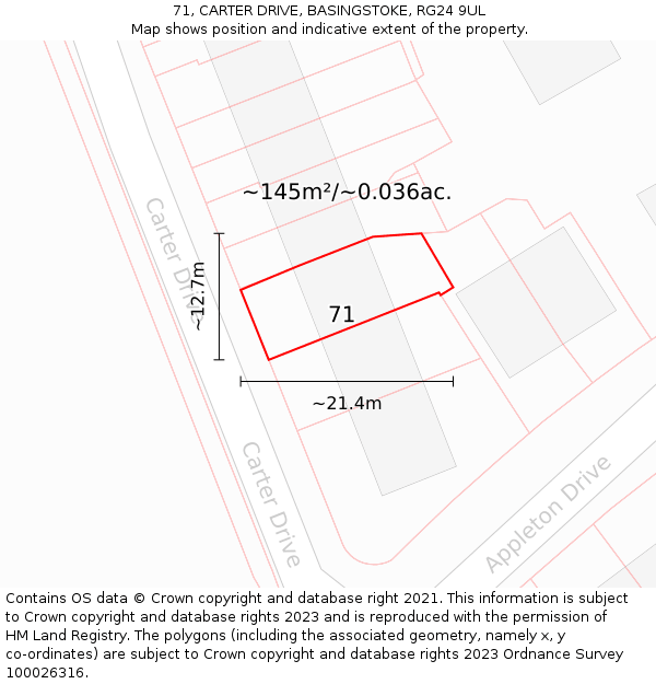 71, CARTER DRIVE, BASINGSTOKE, RG24 9UL: Plot and title map