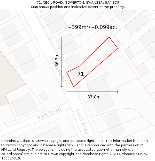 71, CECIL ROAD, GOWERTON, SWANSEA, SA4 3DF: Plot and title map