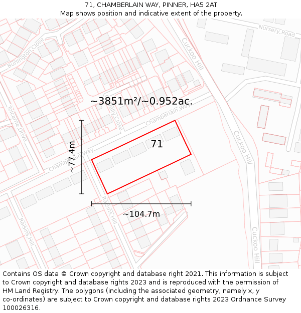71, CHAMBERLAIN WAY, PINNER, HA5 2AT: Plot and title map