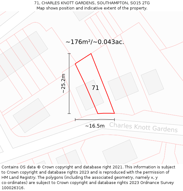 71, CHARLES KNOTT GARDENS, SOUTHAMPTON, SO15 2TG: Plot and title map