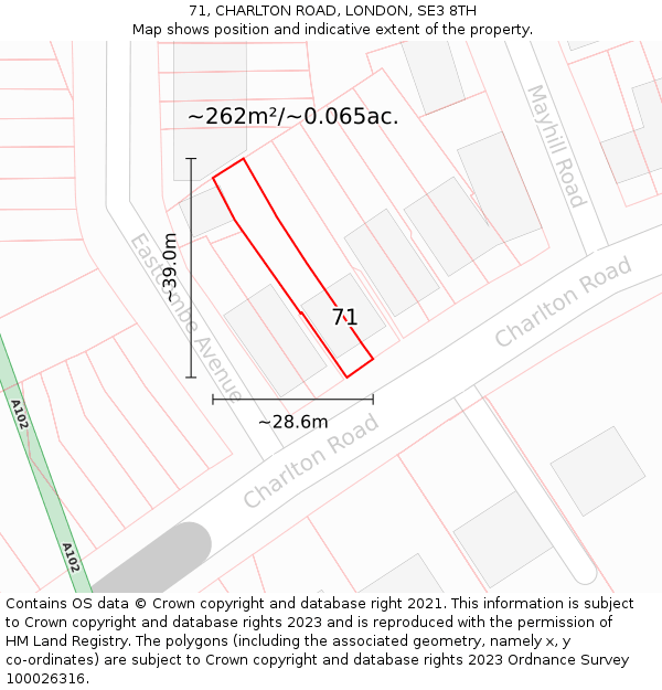 71, CHARLTON ROAD, LONDON, SE3 8TH: Plot and title map
