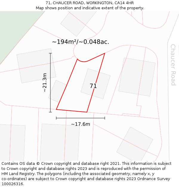 71, CHAUCER ROAD, WORKINGTON, CA14 4HR: Plot and title map