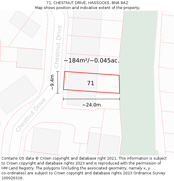 71, CHESTNUT DRIVE, HASSOCKS, BN6 8AZ: Plot and title map