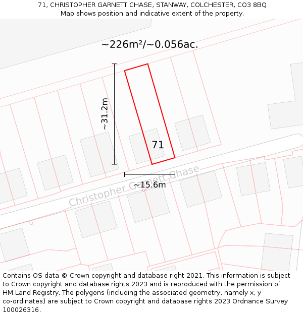 71, CHRISTOPHER GARNETT CHASE, STANWAY, COLCHESTER, CO3 8BQ: Plot and title map