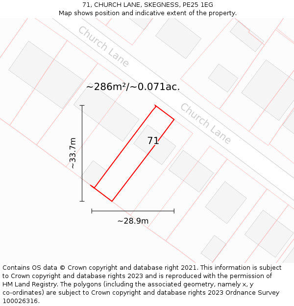 71, CHURCH LANE, SKEGNESS, PE25 1EG: Plot and title map