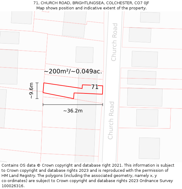 71, CHURCH ROAD, BRIGHTLINGSEA, COLCHESTER, CO7 0JF: Plot and title map