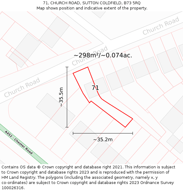 71, CHURCH ROAD, SUTTON COLDFIELD, B73 5RQ: Plot and title map