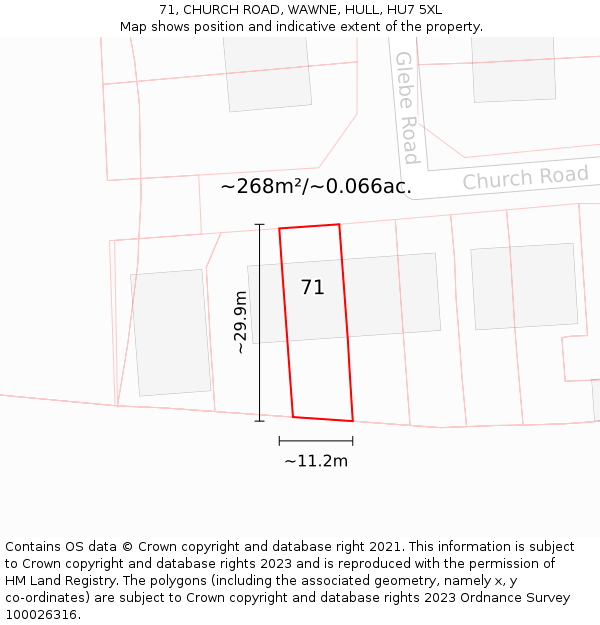 71, CHURCH ROAD, WAWNE, HULL, HU7 5XL: Plot and title map