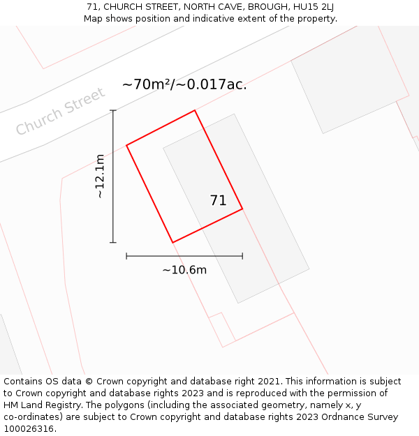 71, CHURCH STREET, NORTH CAVE, BROUGH, HU15 2LJ: Plot and title map