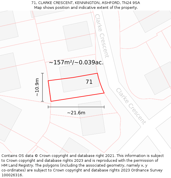 71, CLARKE CRESCENT, KENNINGTON, ASHFORD, TN24 9SA: Plot and title map