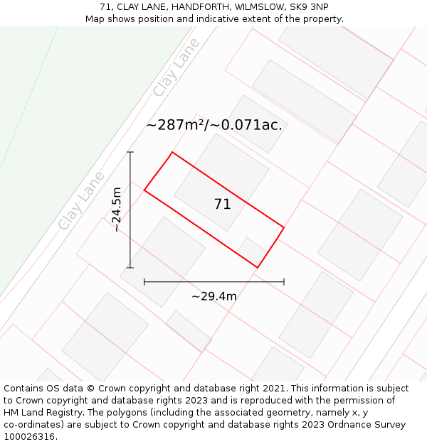 71, CLAY LANE, HANDFORTH, WILMSLOW, SK9 3NP: Plot and title map