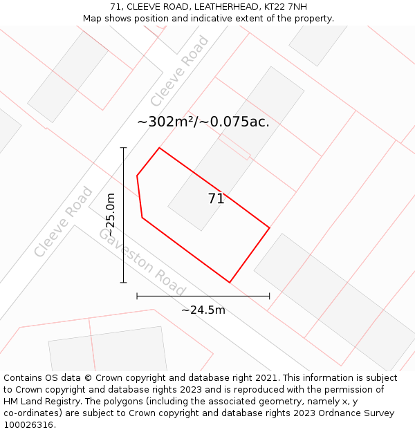 71, CLEEVE ROAD, LEATHERHEAD, KT22 7NH: Plot and title map