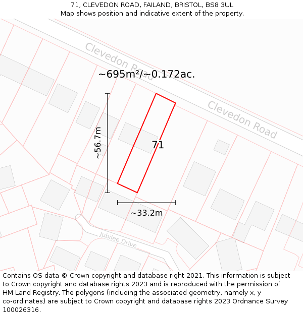 71, CLEVEDON ROAD, FAILAND, BRISTOL, BS8 3UL: Plot and title map