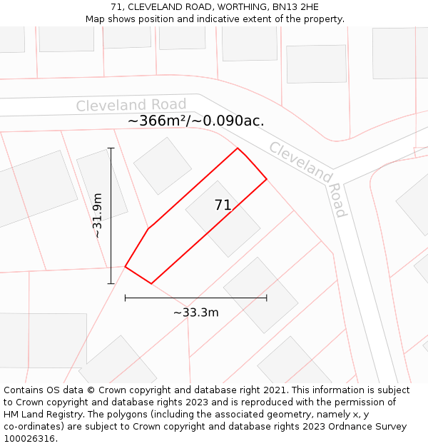 71, CLEVELAND ROAD, WORTHING, BN13 2HE: Plot and title map